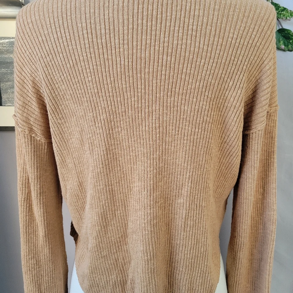 Free People Ella Button-Up‎ Ribbed Cardigan Sweater Iced Coffee Tan S